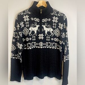 Obermeyer Signature Wool Blend Ski Sweater Size Large Black Nordic Fair Isle